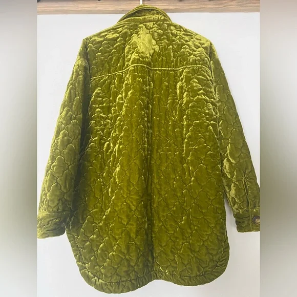 Anthropologie Quilted Velvet Shirt Jacket Size S Green Chartreuse - Picture 4 of 6